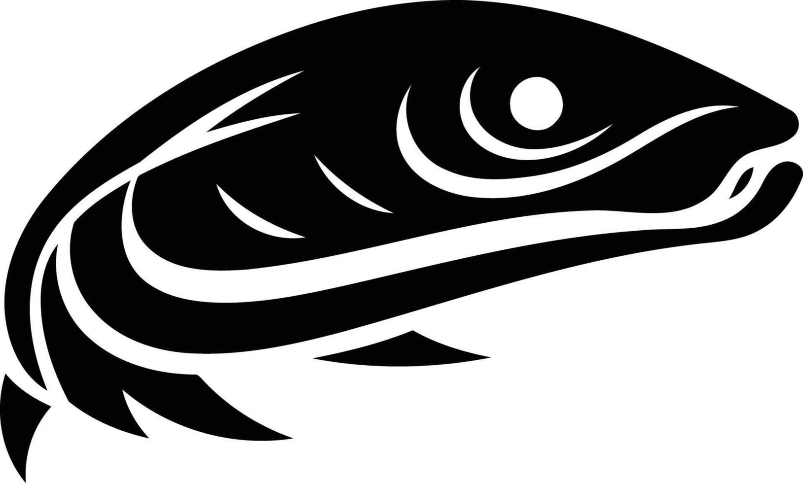 A stylized, black and white silhouette of a fish, perfect for logos, branding, and designs vector