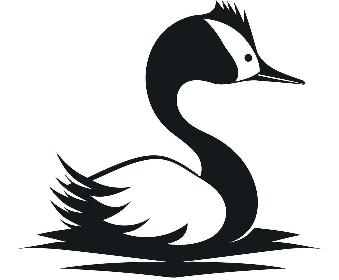 Stylish black and white silhouette of a grebe bird, perfect for nature-themed logos, branding, or illustrations vector