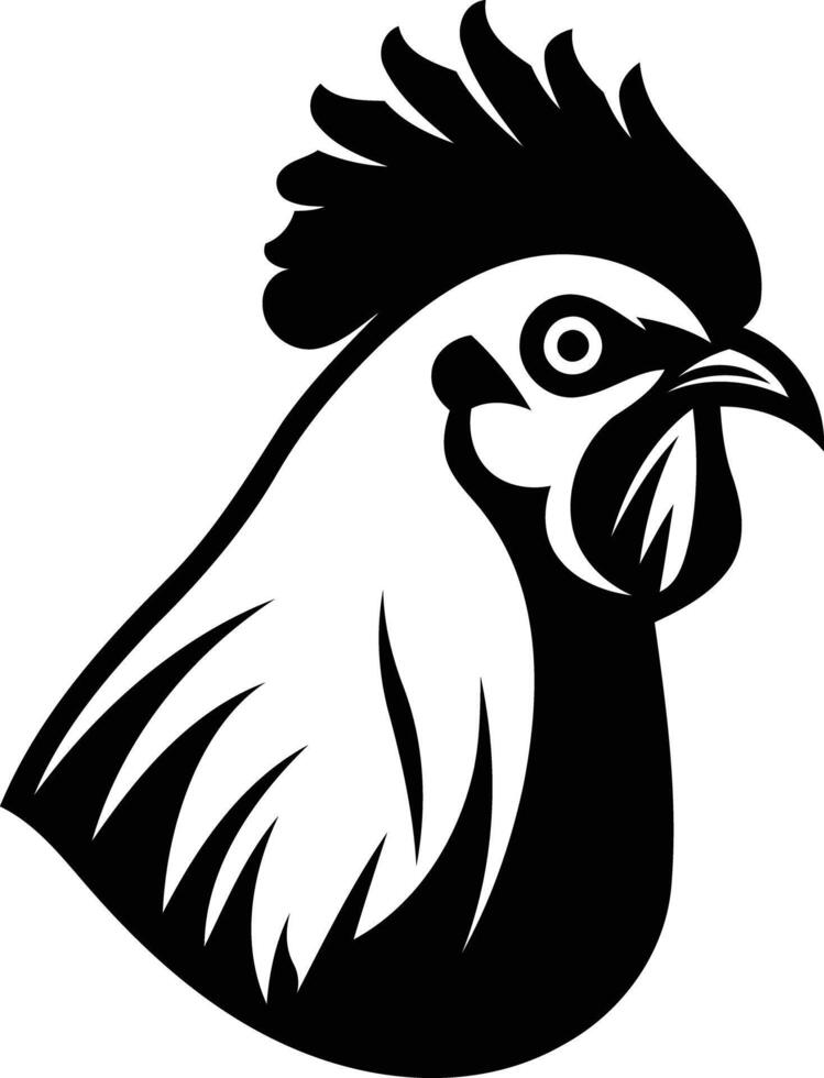 A bold black and white illustration of a rooster's head, perfect for logos, branding, and design projects vector