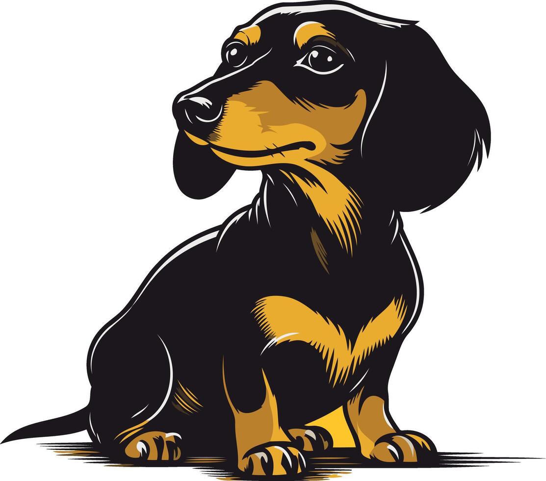 Adorable cartoon dachshund puppy sitting and looking up vector