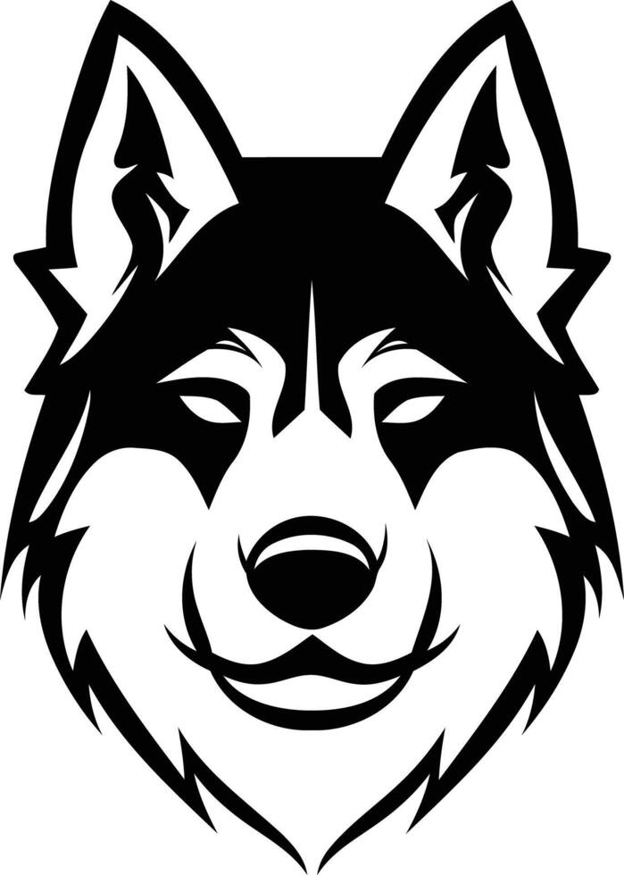 A bold and striking black and white illustration of a wolf's head, perfect for logos, branding, and t-shirt designs vector