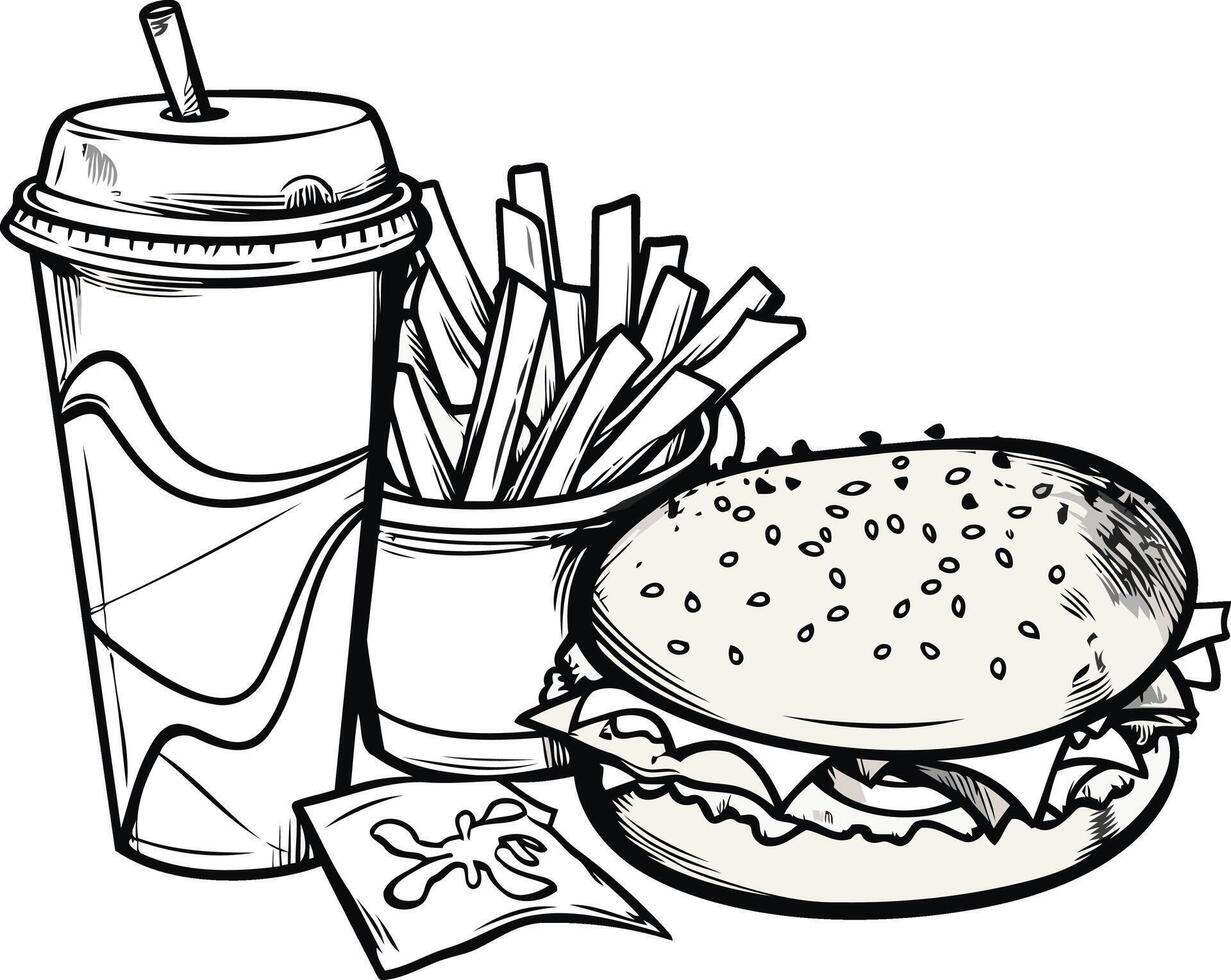 Classic Burger Meal Sketch vector