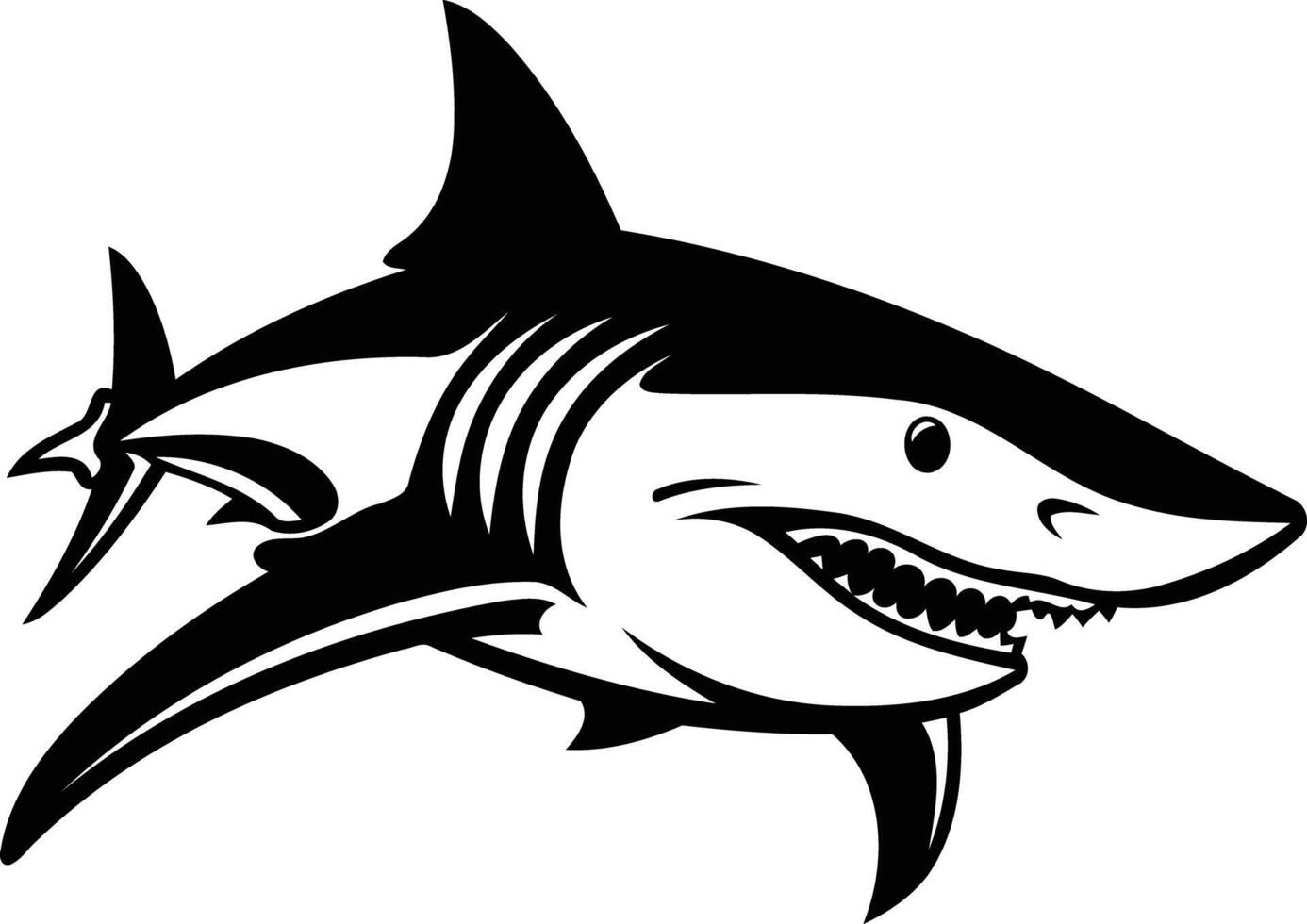 A bold and menacing black and white illustration of a shark, perfect for tattoos, logos, and designs vector