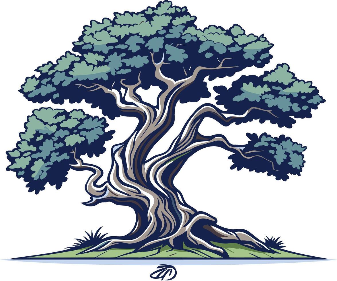 A majestic, stylized illustration of a tree with intricate branches and a thick, gnarled trunk vector