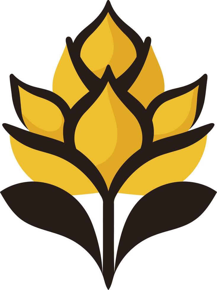 A modern and minimalist logo design featuring a stylized flower with black outlines and a golden yellow fill vector