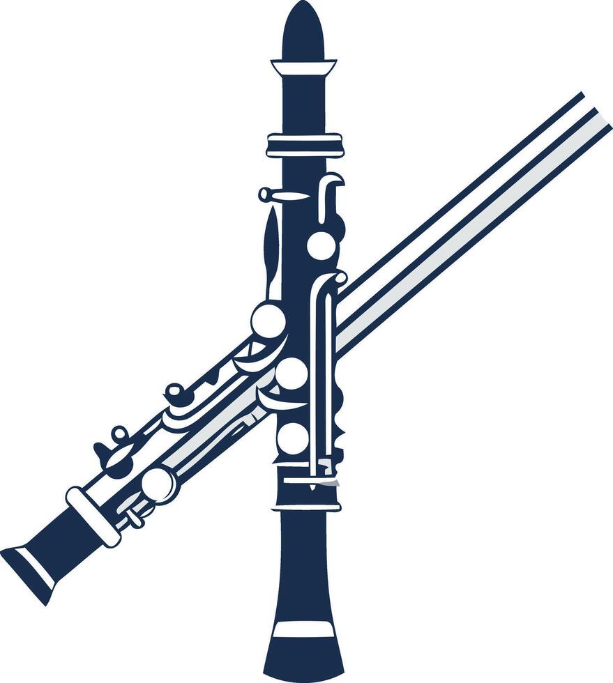 A minimalist, stylish logo featuring a clarinet crossed with its reeds, perfect for a music school, band, or orchestra vector
