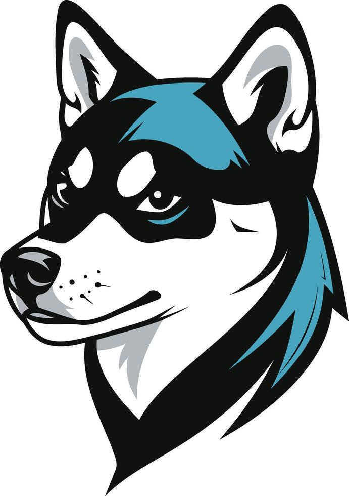 A fierce and determined husky with a blue mask, perfect for logos, branding, and merchandise related to strength, speed, and winter sports vector
