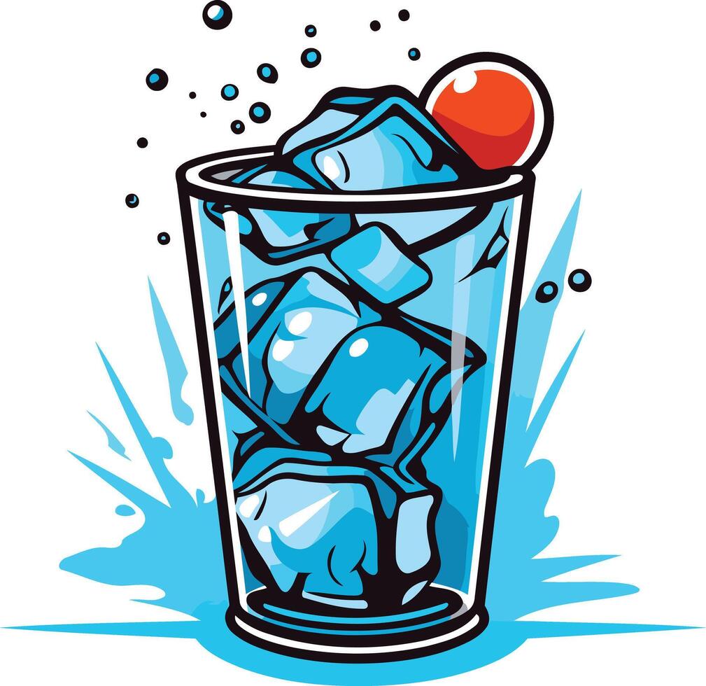 A refreshing illustration of a glass filled with ice and a cherry, perfect for summer drinks, cocktails, and beverage branding vector
