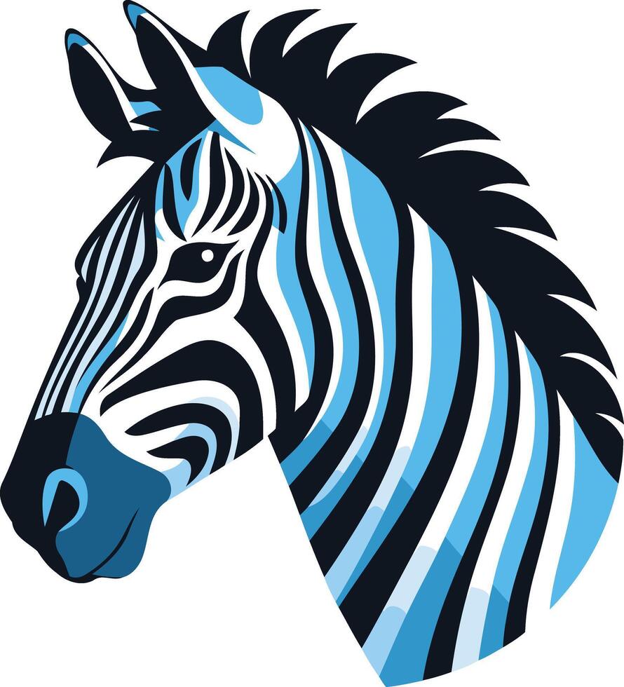 A striking blue and black zebra head illustration, perfect for branding, logos, and design projects vector