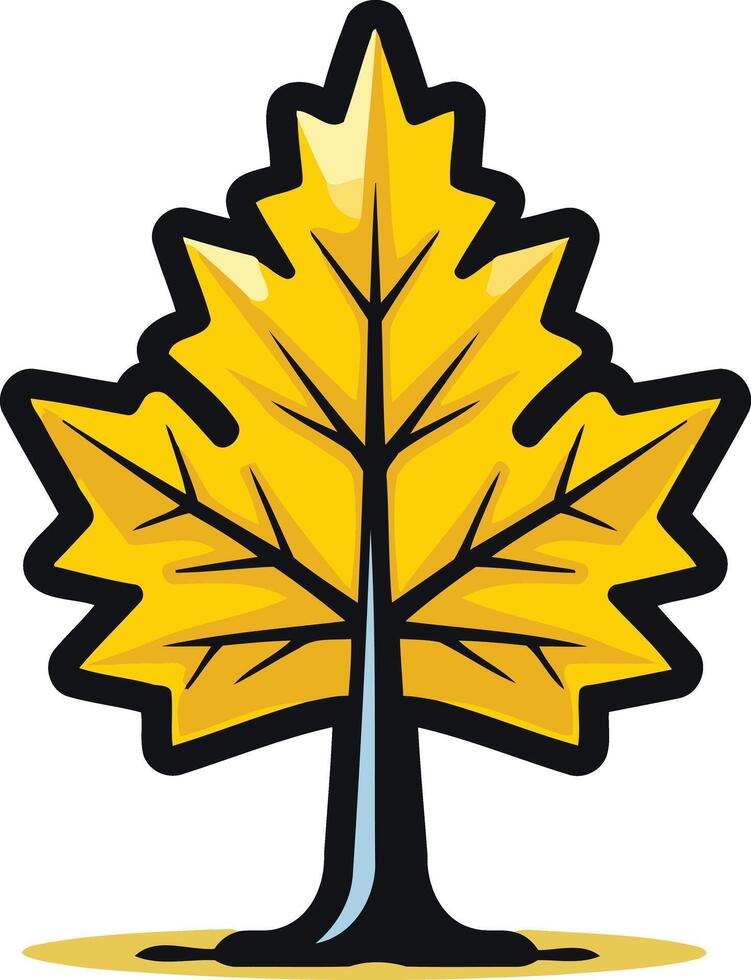 A simple and bold cartoon illustration of a golden maple leaf with a stylized trunk, perfect for logos, branding, or fall-themed designs vector