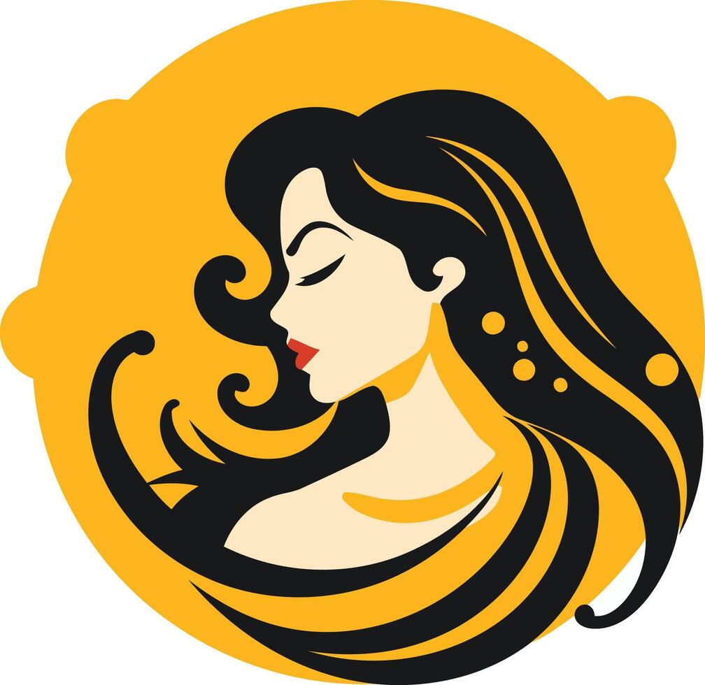 A stylish logo featuring a woman's face with flowing hair vector