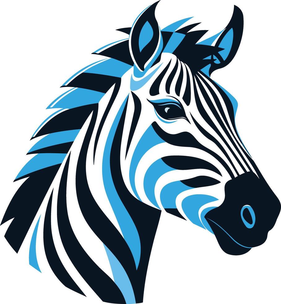 Stylish, illustration of a zebra head in blue and black vector
