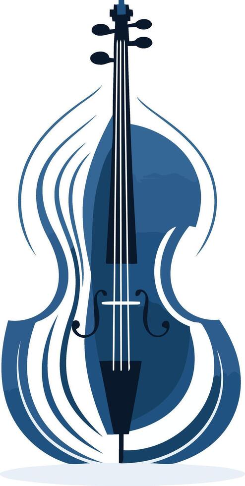 A stylized blue cello with flowing lines around it, symbolizing music and passion vector