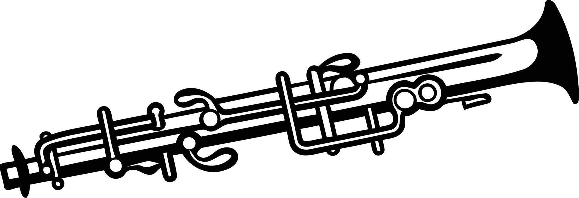 A simple, clean illustration of a clarinet in black and white vector