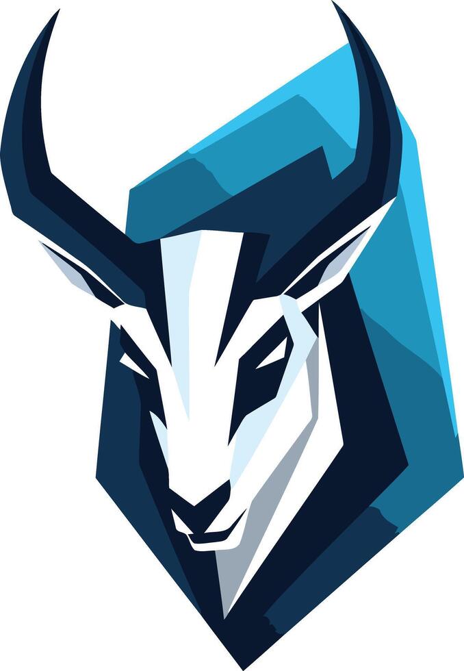 Modern, abstract logo featuring a stylized antelope head in black and white, set against a blue background vector