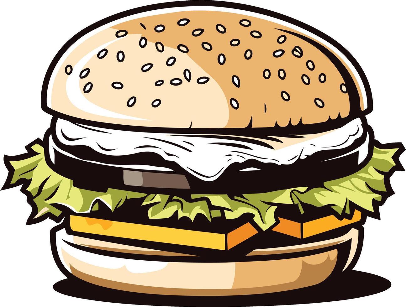 A cartoon illustration of a delicious-looking burger, perfect for promoting fast food restaurants, menus, or social media posts vector