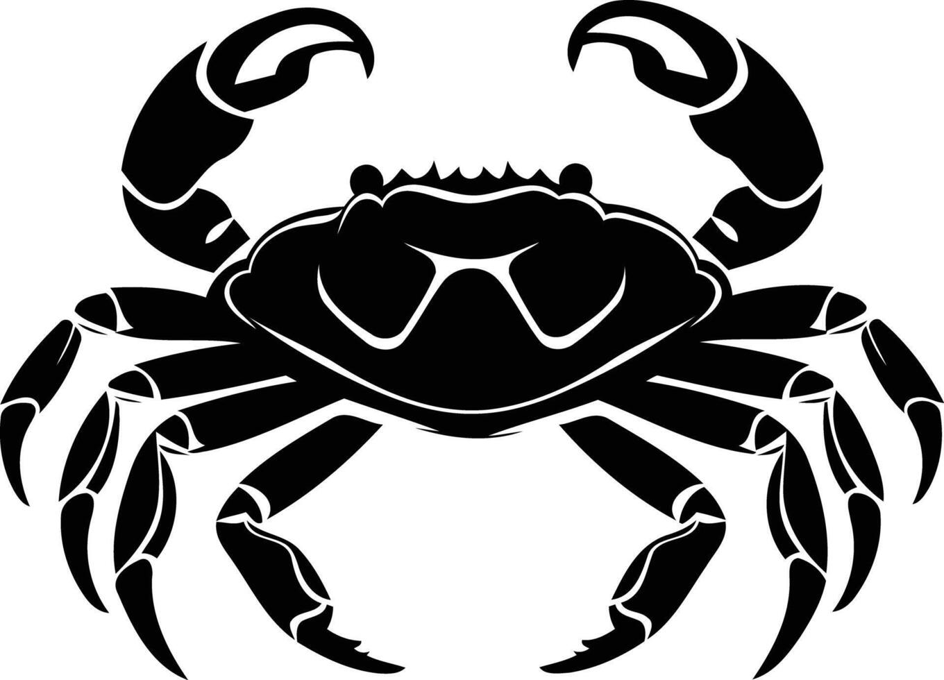 Black and white silhouette of a crab, perfect for nautical, marine, and tattoo design projects vector