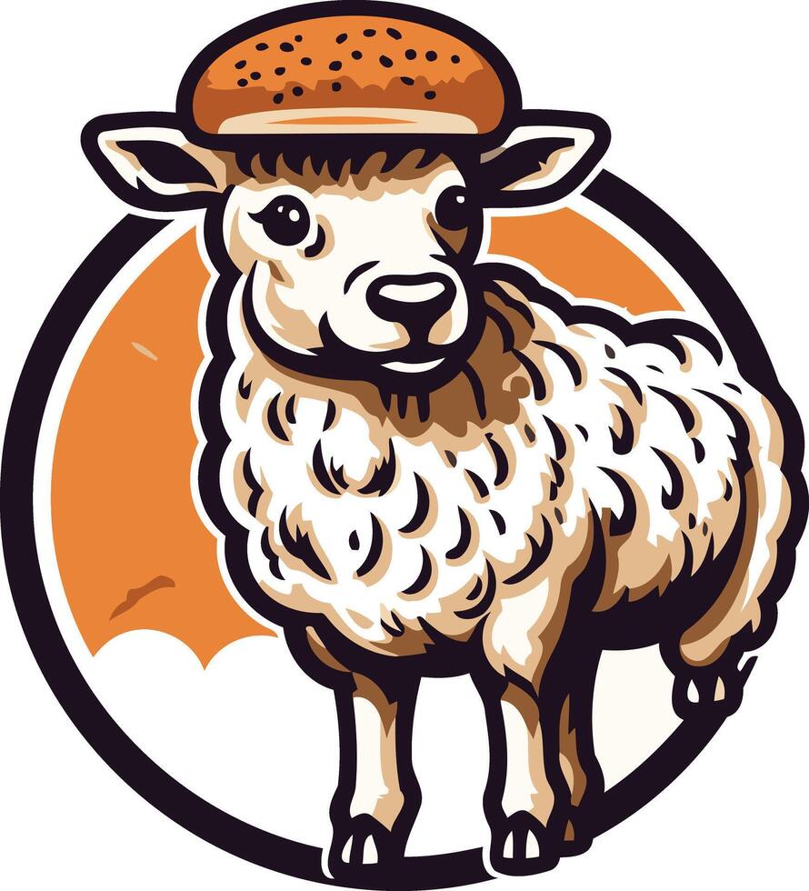 A playful illustration of a sheep wearing a hamburger bun as a hat vector