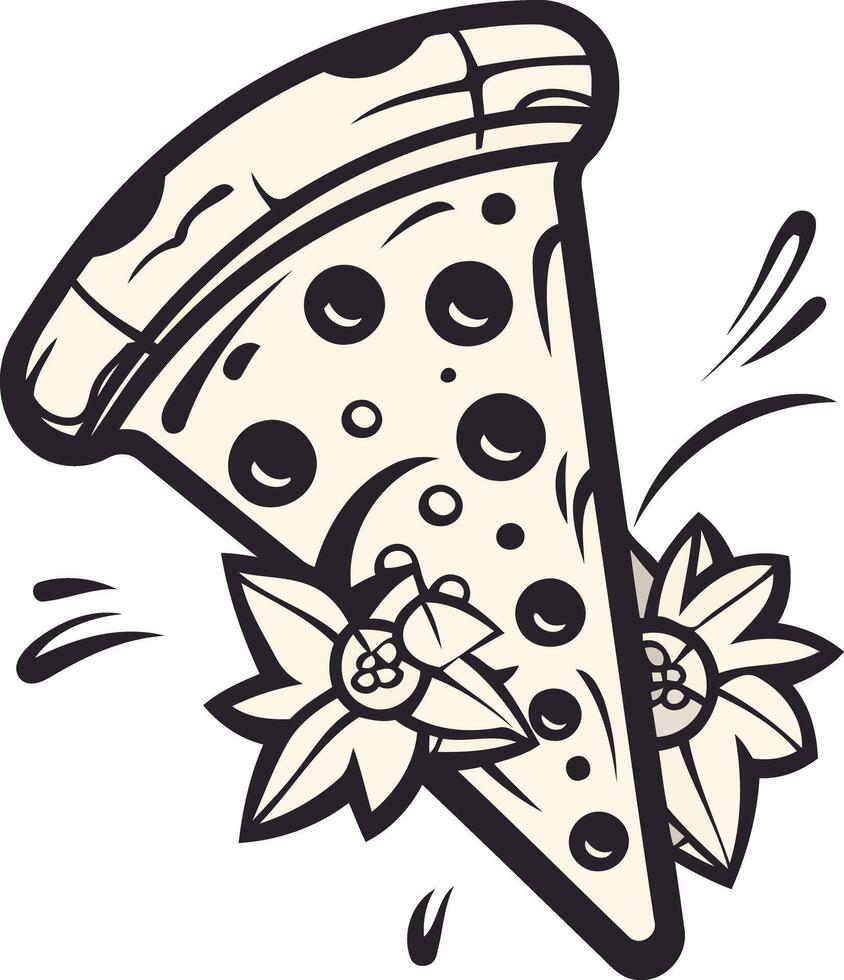 A stylish and minimalist line art illustration of a pizza slice with a modern vintage aesthetic vector