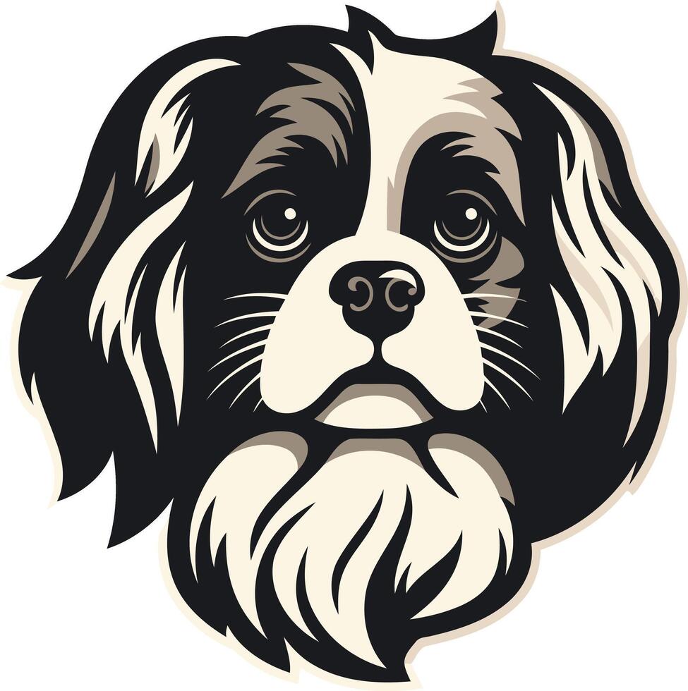 Adorable black and white pekingese dog head logo vector