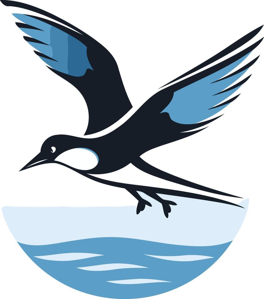 A stylized bird in flight above a wave, representing freedom, speed, and the power of nature vector