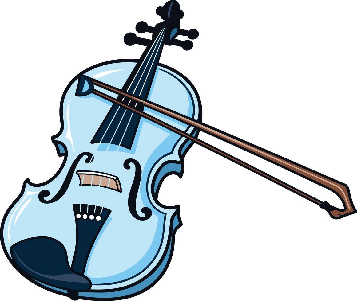 A cheerful cartoon illustration of a blue violin with bow, perfect for music-related projects, children's books, and educational materials vector