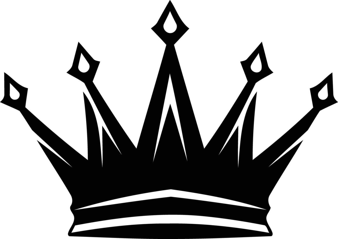 Sharp, stylized black and white crown icon perfect for design projects, tattoos, logos, or web graphics vector