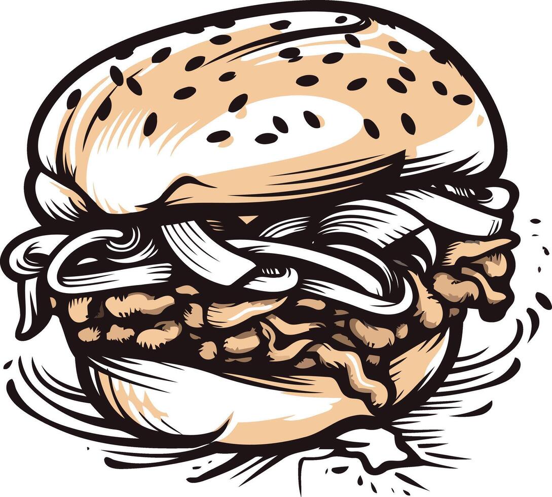 Burger Illustration with Black Outline vector