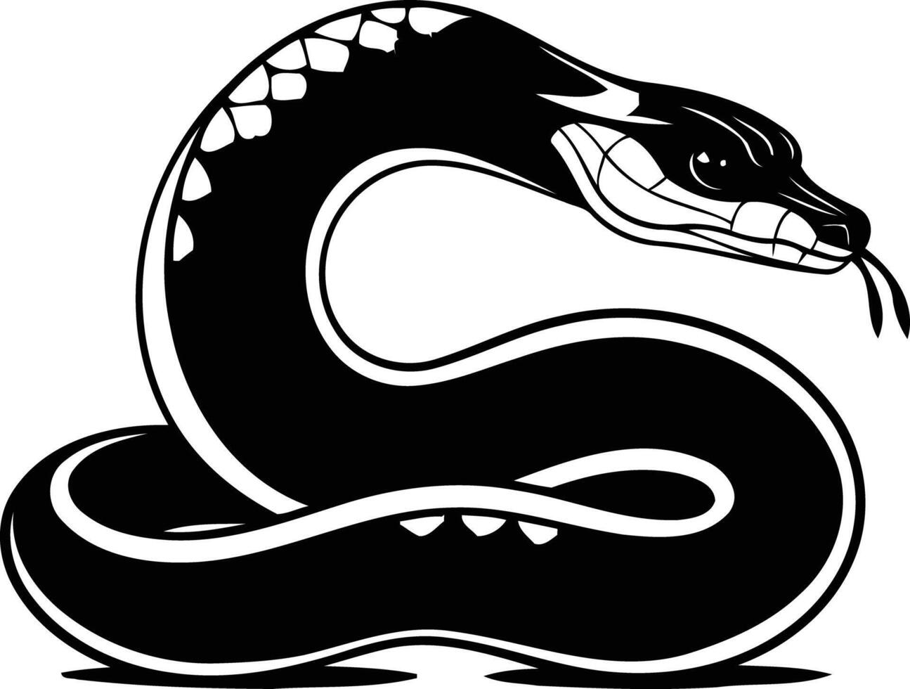 Black and white illustration of a coiled snake, perfect for tattoo designs, animal logos, and graphic designs vector