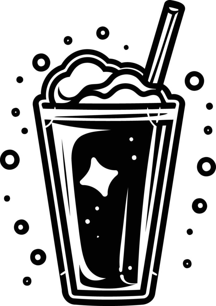 Black and white illustration of a frosty beverage with a straw vector