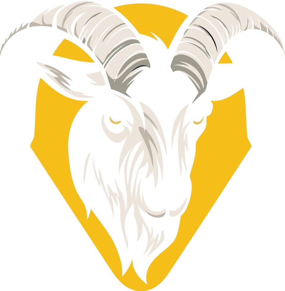 A strong and powerful logo design featuring a goat's head in a bold, yellow diamond shape vector