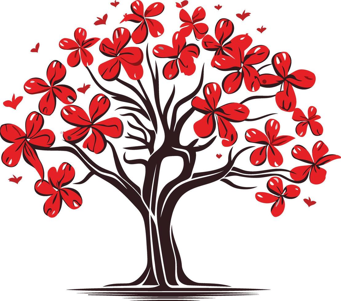 A stylized tree with red flowers, perfect for representing growth, nature, and renewal vector