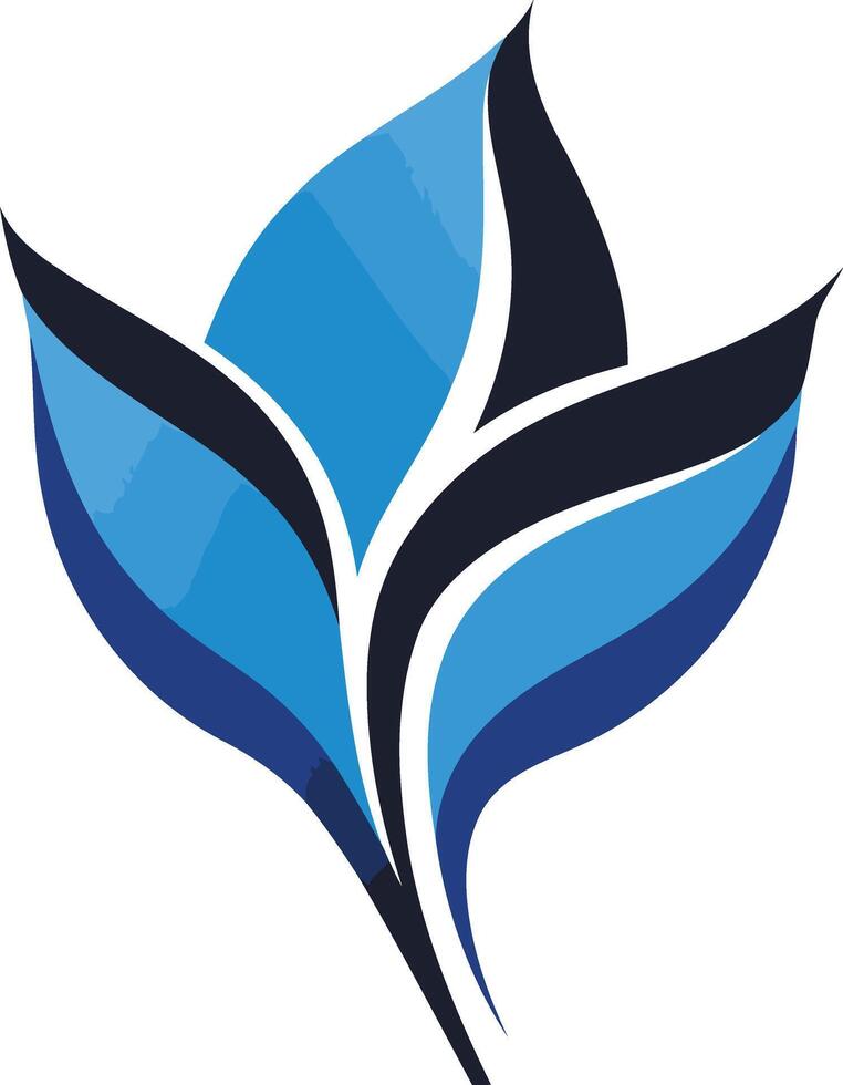 Abstract logo design featuring three stylized leaves in blue and black, representing growth, nature, and sustainability vector