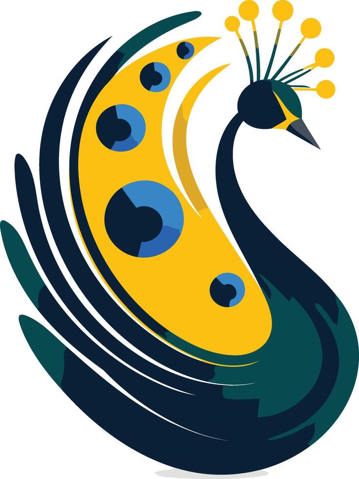 Abstract peacock logo design in blue, green, and yellow vector