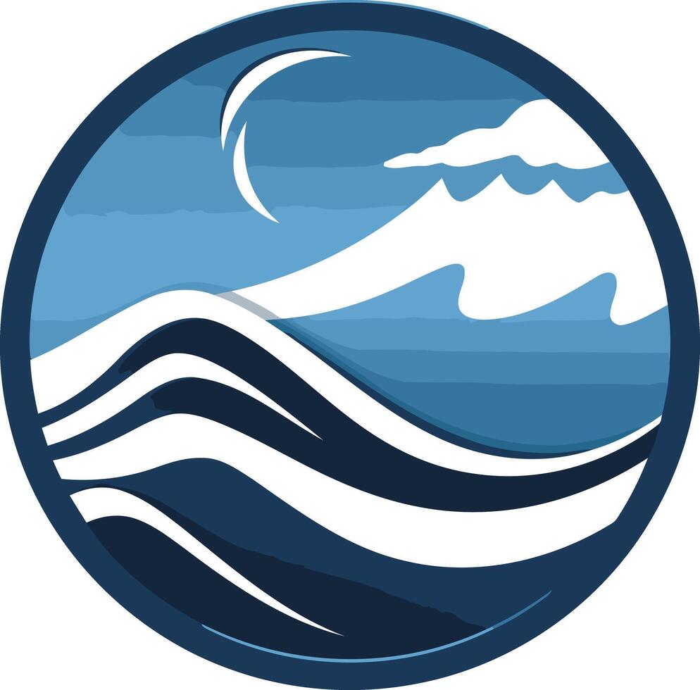Abstract logo design featuring a stylized ocean wave, crescent moon, and cloud vector