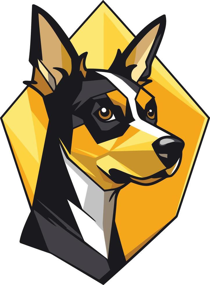 Bold and stylized portrait of a black, white, and brown dog breed, ideal for pet-related brands, logos, and social media graphics vector
