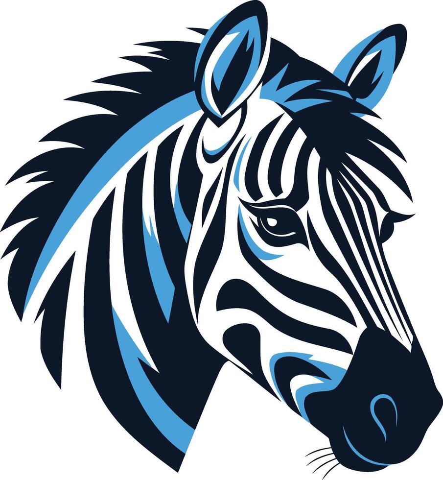 Stylish blue and black zebra head illustration, perfect for branding, design, and print projects vector