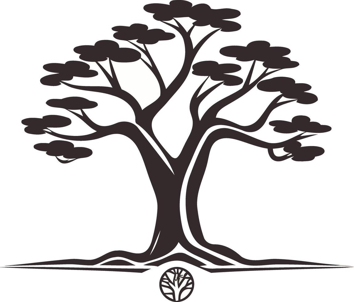 Simple yet elegant silhouette of a tree with prominent roots, perfect for branding, nature-themed designs, and eco-conscious projects vector