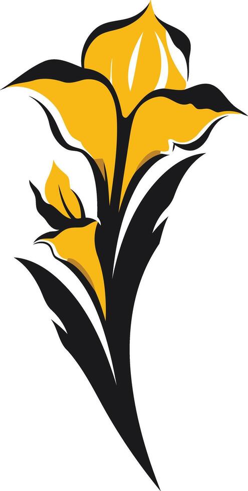 Elegant stylized yellow flower with black leaves vector