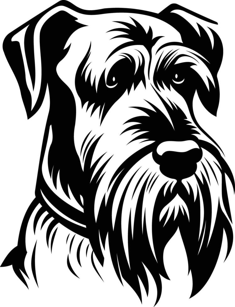 A bold, black and white illustration of a schnauzer's head, perfect for pet related designs, logos, and branding vector