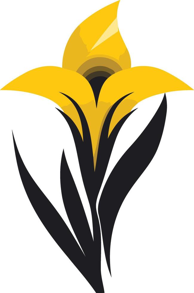 A simple, stylized yellow flower with black leaves, perfect for branding, design elements, or floral-themed projects vector