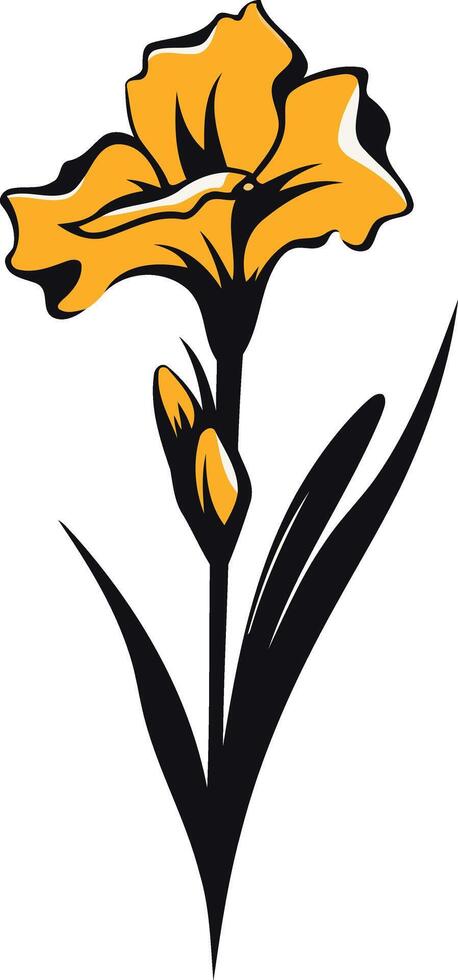 A simple, elegant illustration of a yellow flower with black leaves vector