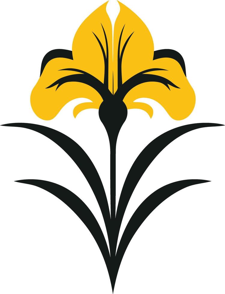 Elegant stylized yellow iris flower in black silhouette vector