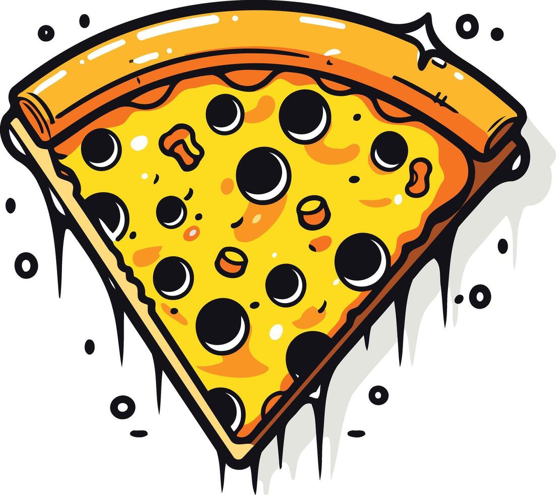 Cartoon Pizza Slice with Dripping Cheese vector
