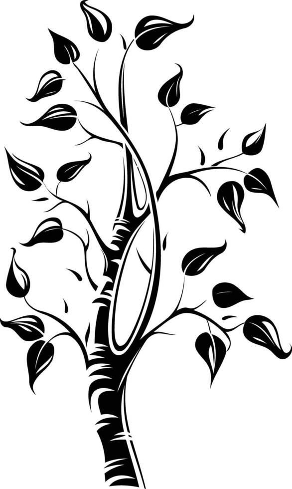 Elegant black and white silhouette of a stylized tree with intricate branches and leaves vector