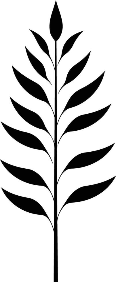 Simple black and white illustration of a stylized leaf branch, perfect for minimalist designs and branding vector