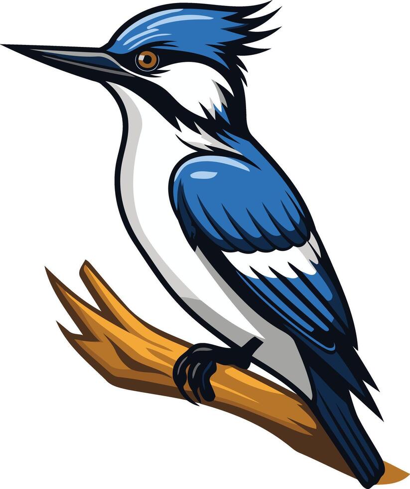 Blue Bird Perched on Branch vector