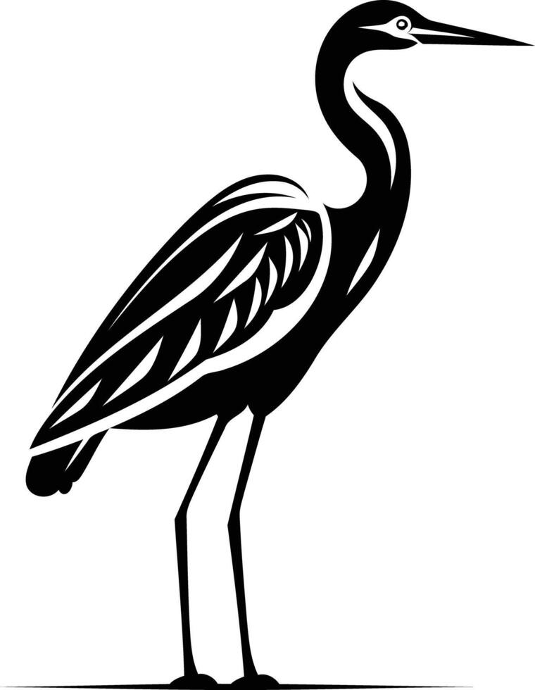 A striking black and white silhouette of a heron, perfect for nature, wildlife, and animal themed designs vector