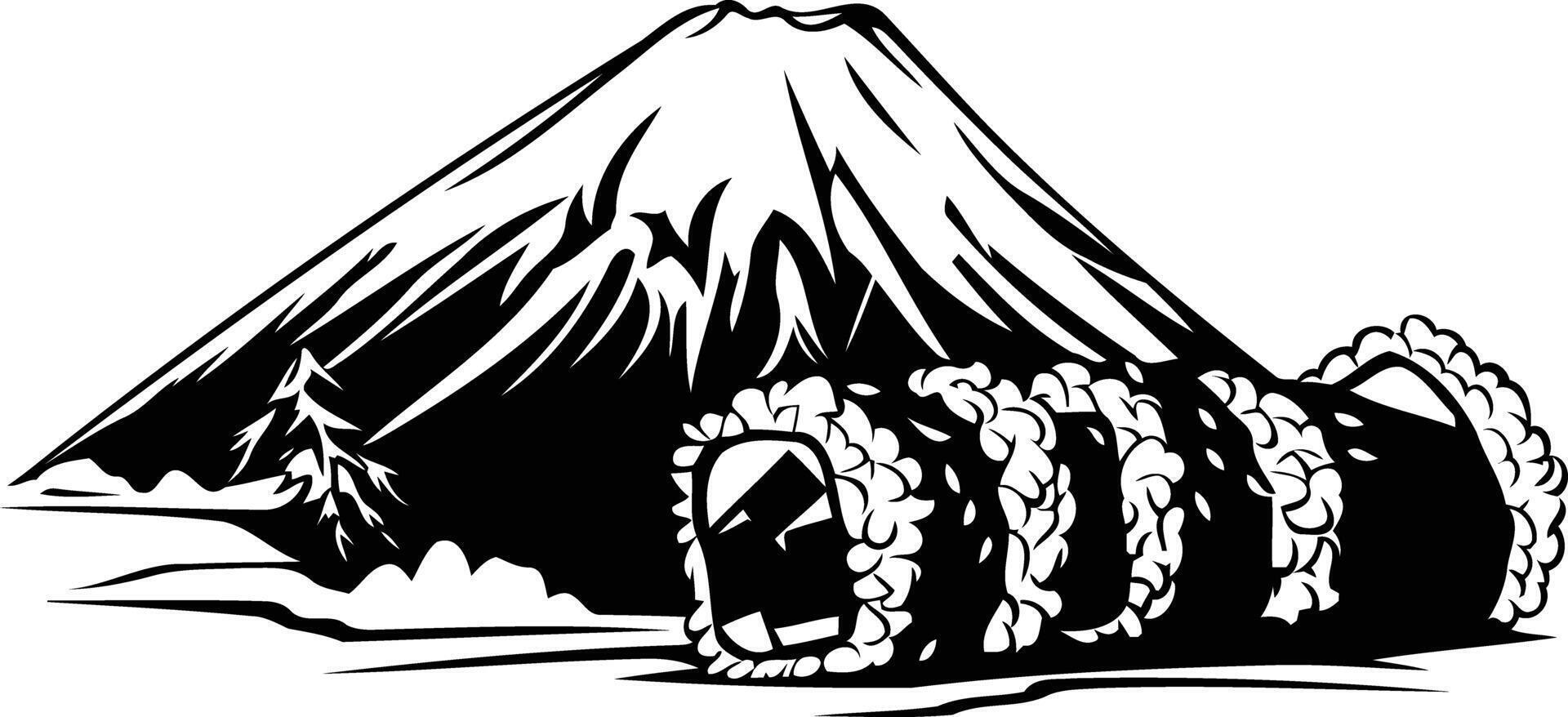 A bold black and white silhouette of mt vector