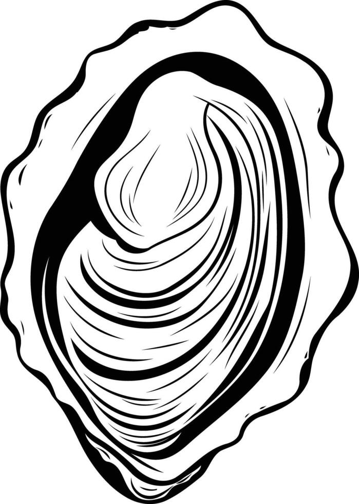 Black and white illustration of an oyster shell vector